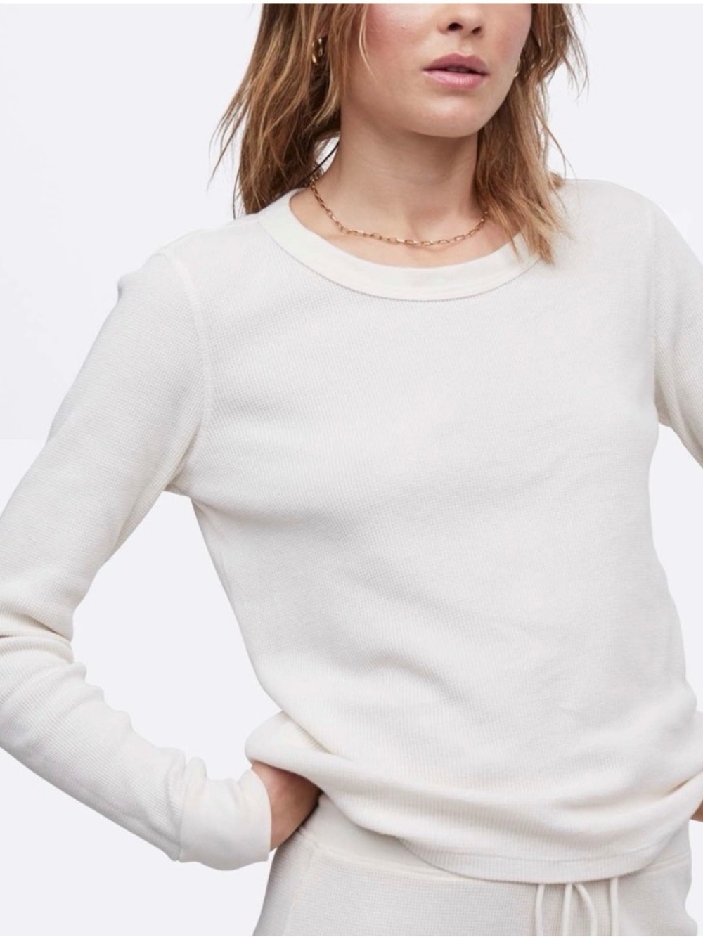 MATE the Label Organic Thermal Long Sleeve Crew Neck White Size M